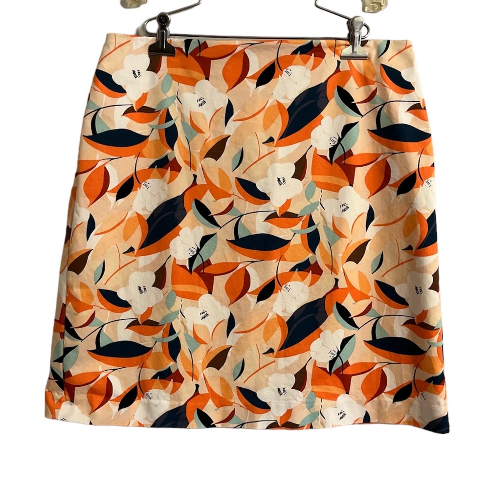 Ann Taylor Floral Pencil Skirt in Orange, Navy & Cream